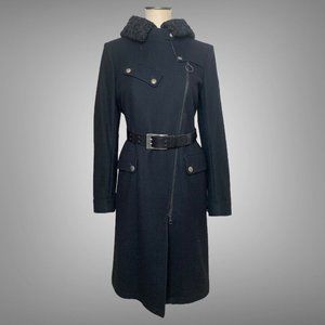 Authentic Belstaff Rare Wool Carter Long Coat Bukhara Fur Trimmed Hood EU 42